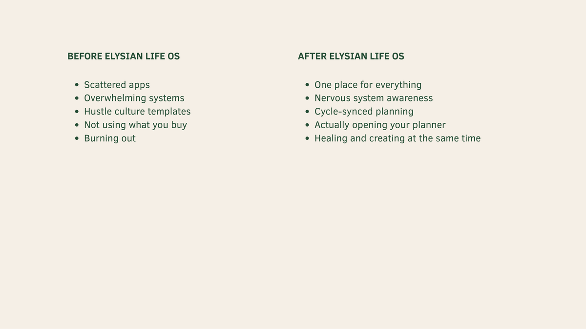 Elysian Life OS — Before and after using this healing Notion planner