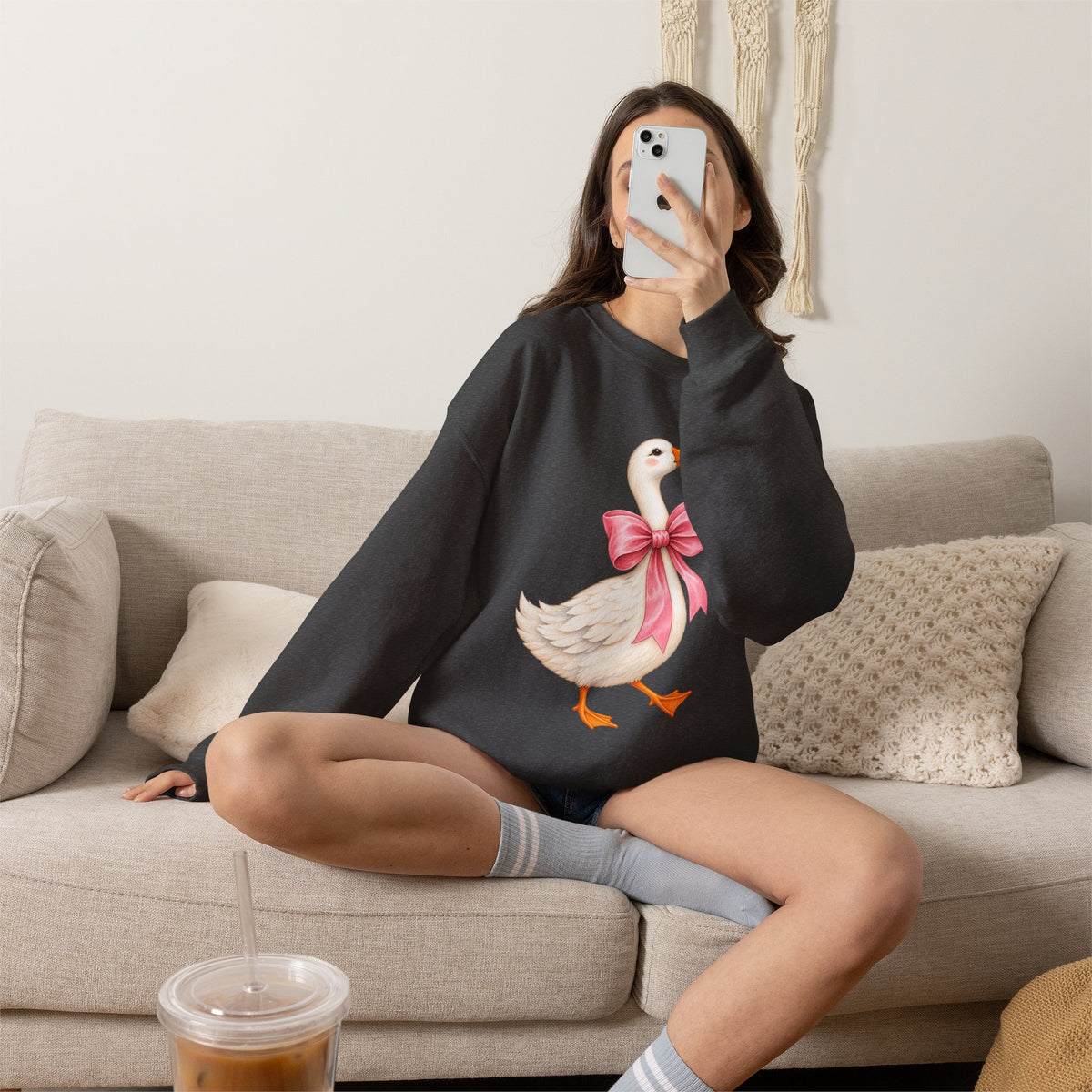 Cute Duck with Pink Bow Unisex Heavy Blend Crewneck Sweatshirt