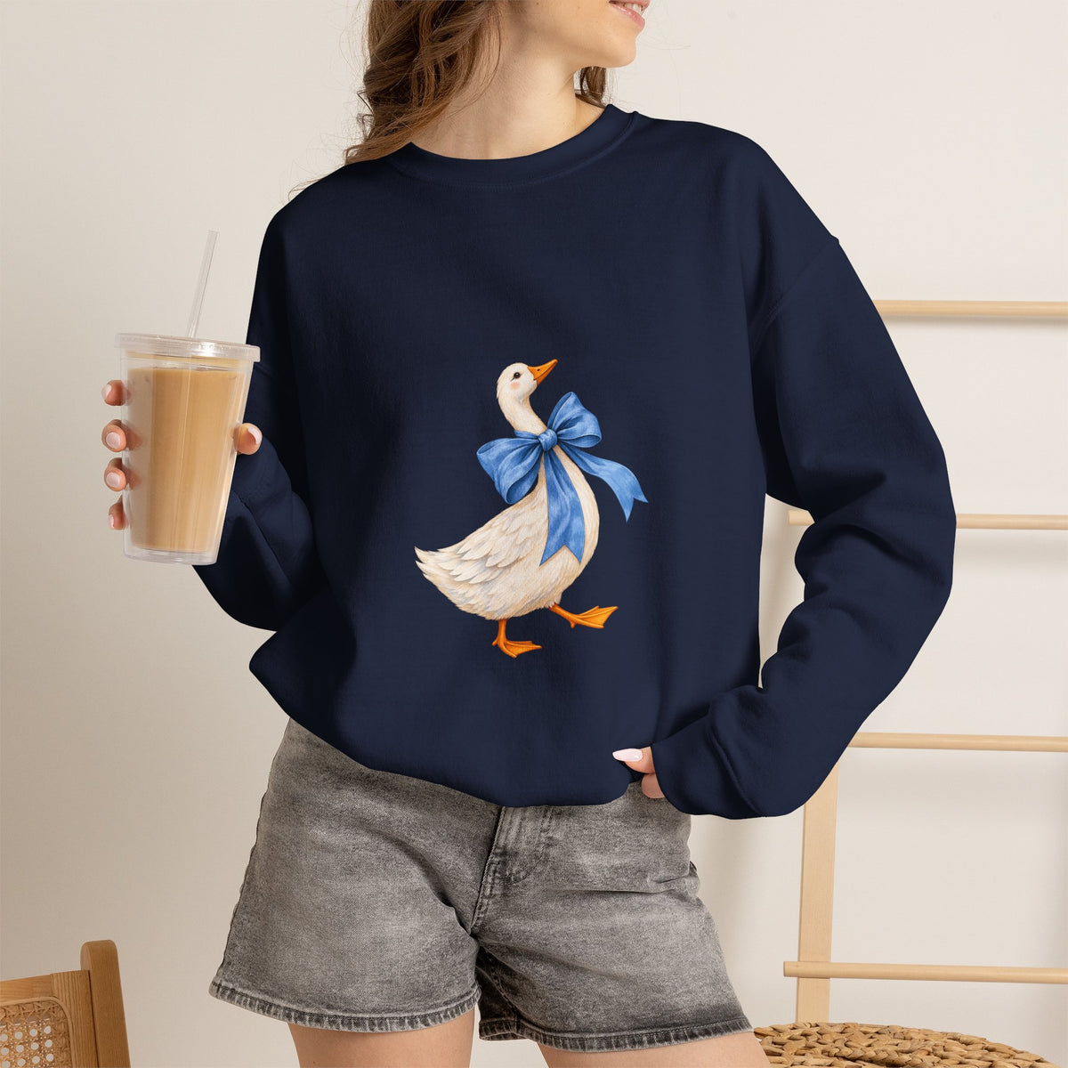 Cute Duck with blue bow Unisex Heavy Blend™ Crewneck Sweatshirt