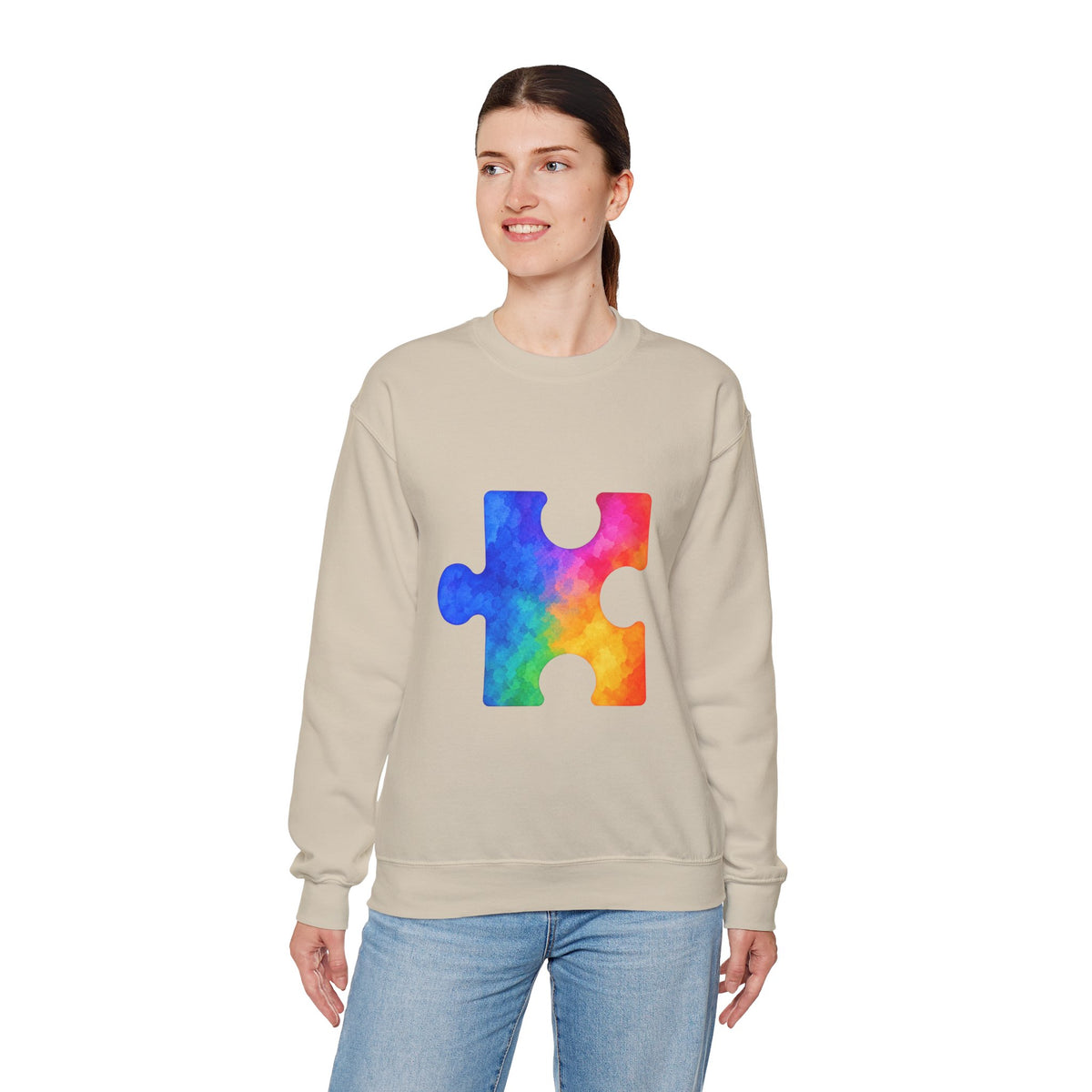 Puzzle Piece Crewneck Sweatshirt — Rainbow Autism Awareness Pullover