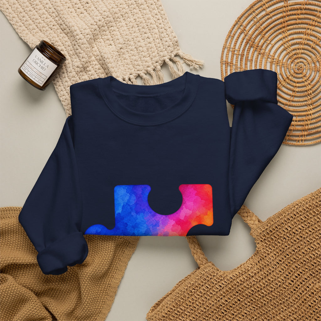 Puzzle Piece Crewneck Sweatshirt — Rainbow Autism Awareness Pullover