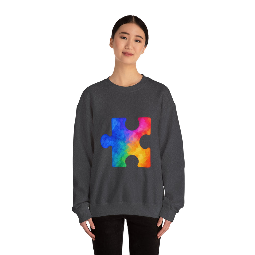 Puzzle Piece Crewneck Sweatshirt — Rainbow Autism Awareness Pullover