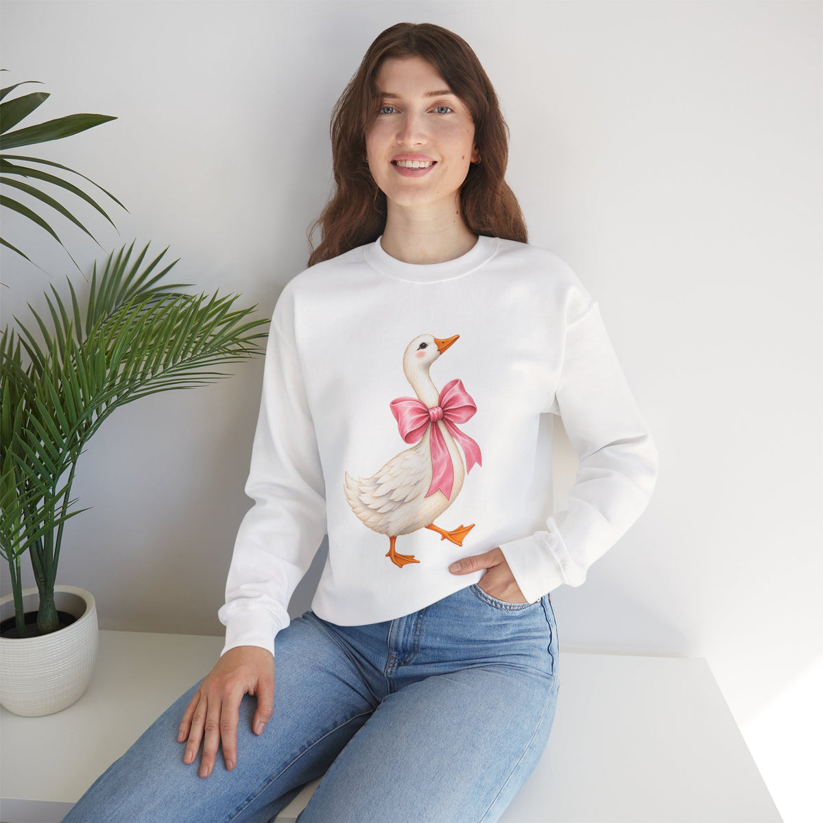 Cute Duck with Pink Bow Unisex Heavy Blend Crewneck Sweatshirt