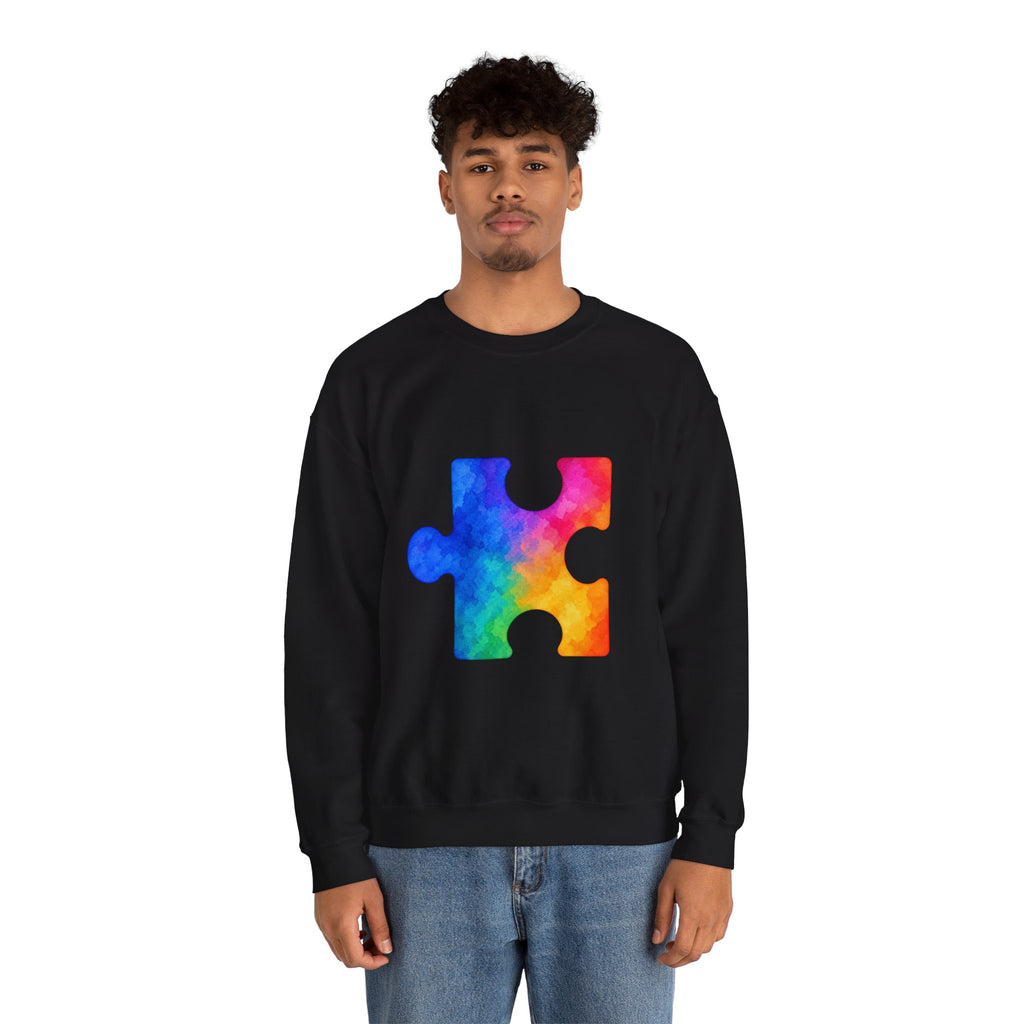 Puzzle Piece Crewneck Sweatshirt — Rainbow Autism Awareness Pullover