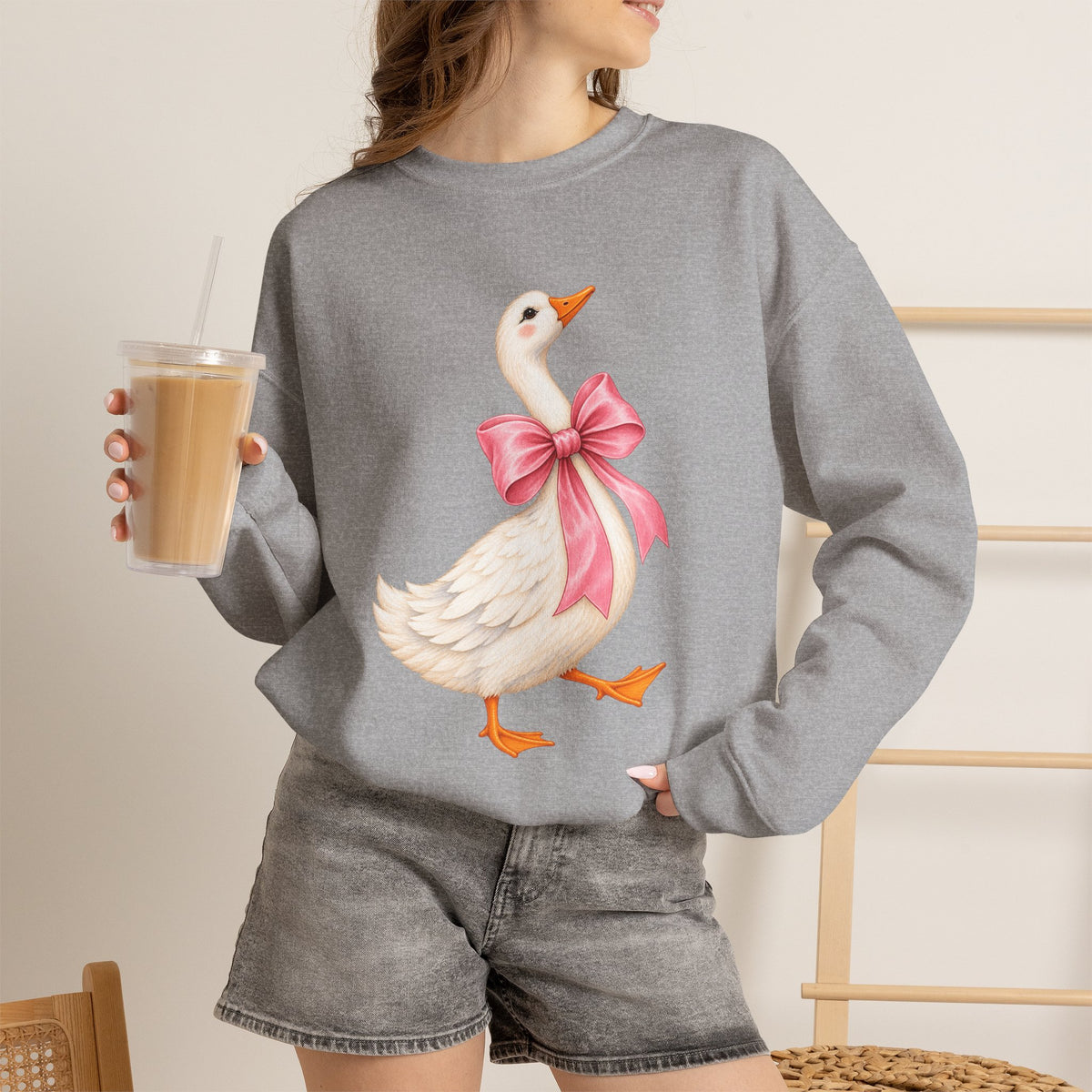 Cute Duck with Pink Bow Unisex Heavy Blend Crewneck Sweatshirt