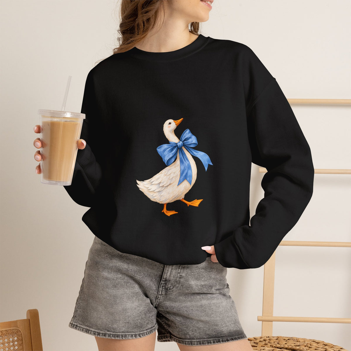 Cute Duck with blue bow Unisex Heavy Blend™ Crewneck Sweatshirt