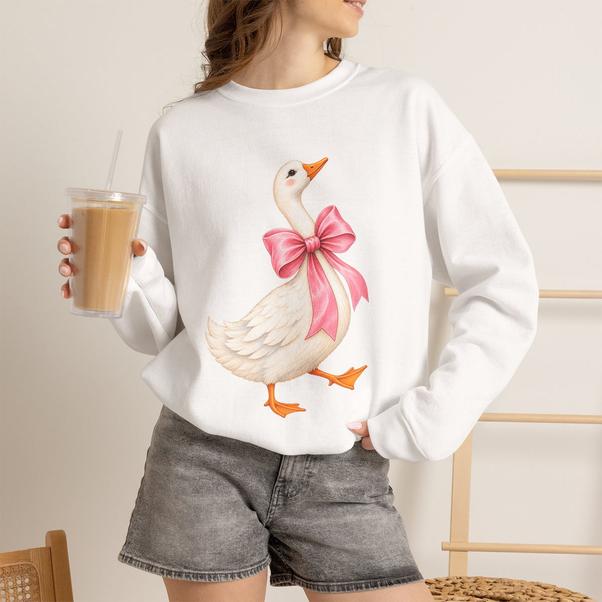Cute Duck with Pink Bow Unisex Heavy Blend Crewneck Sweatshirt
