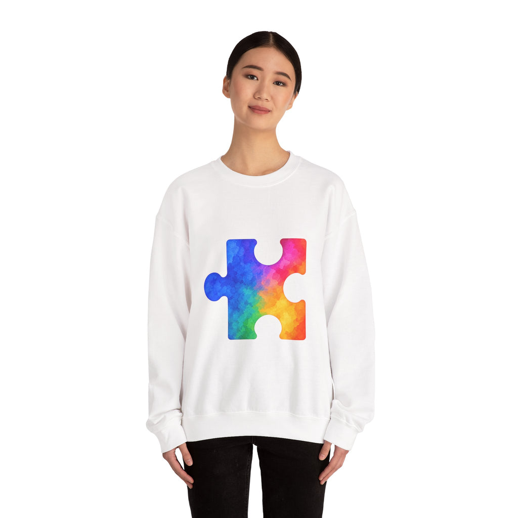 Puzzle Piece Crewneck Sweatshirt — Rainbow Autism Awareness Pullover