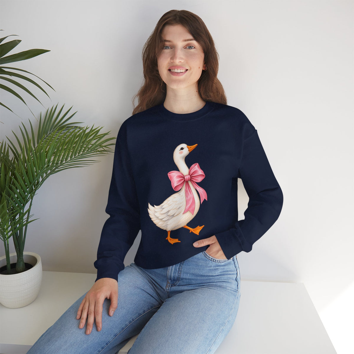 Cute Duck with Pink Bow Unisex Heavy Blend Crewneck Sweatshirt