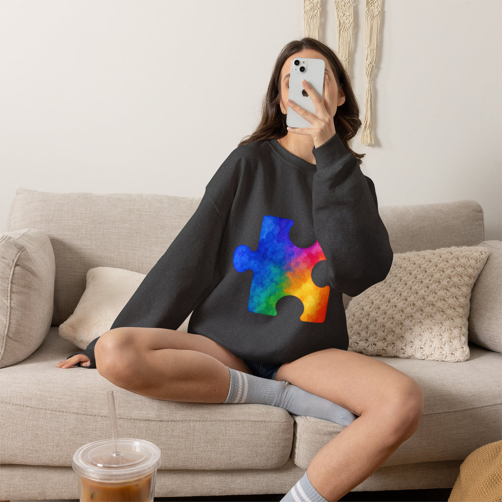 Puzzle Piece Crewneck Sweatshirt — Rainbow Autism Awareness Pullover