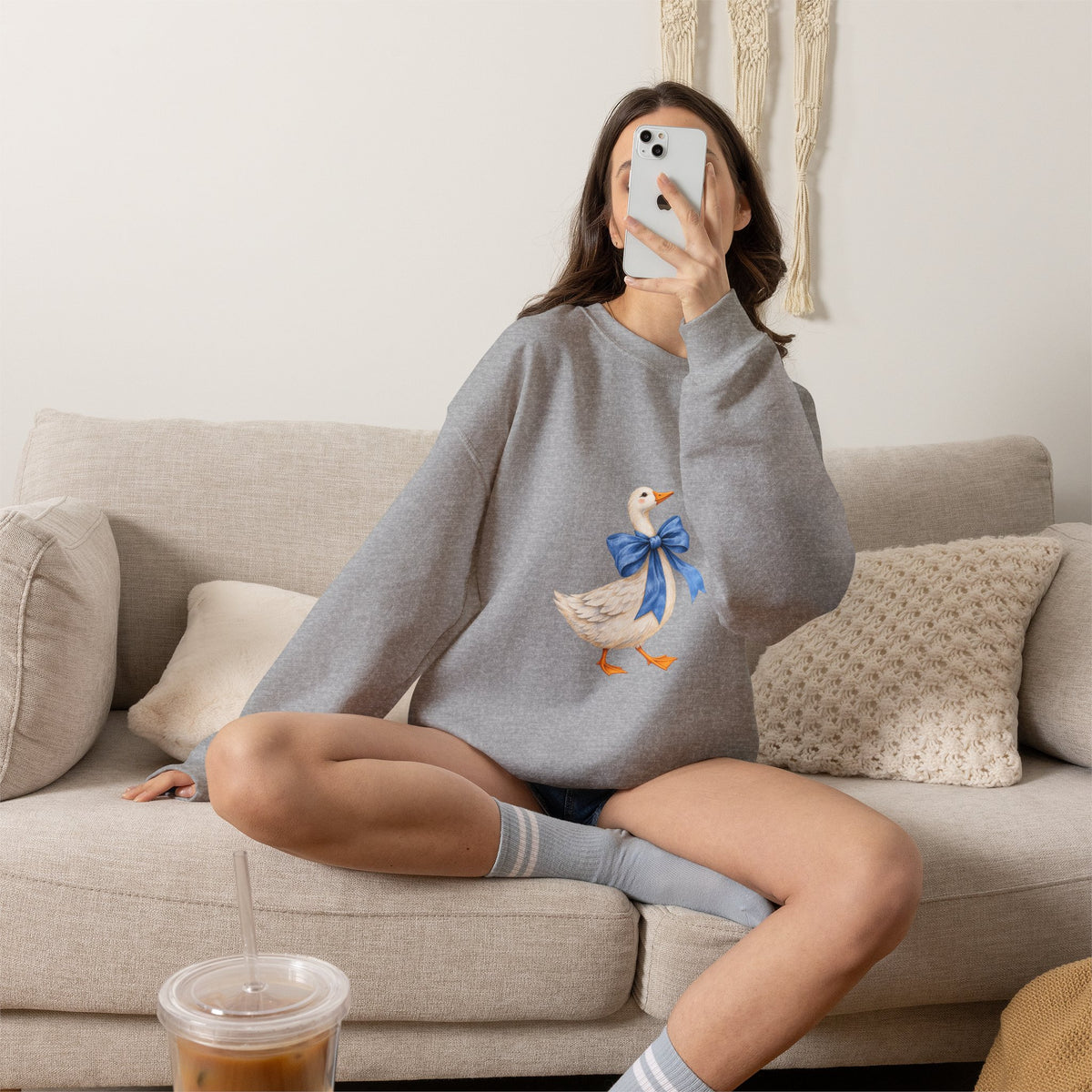 Cute Duck with blue bow Unisex Heavy Blend™ Crewneck Sweatshirt