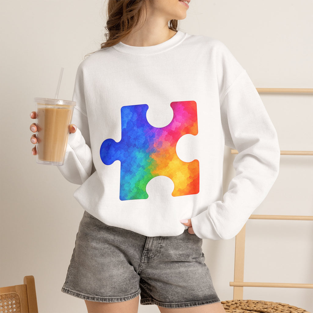 Puzzle Piece Crewneck Sweatshirt — Rainbow Autism Awareness Pullover