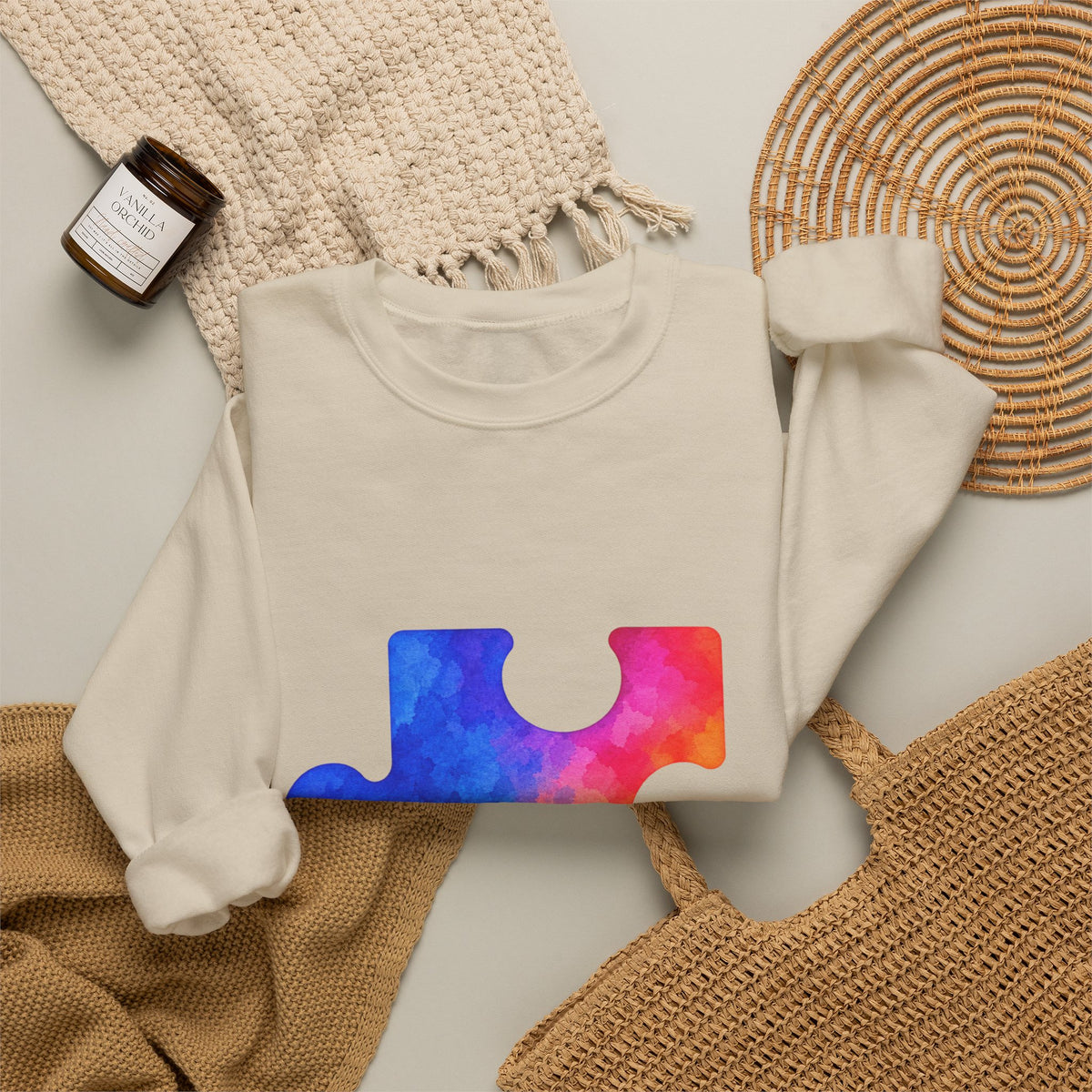 Puzzle Piece Crewneck Sweatshirt — Rainbow Autism Awareness Pullover