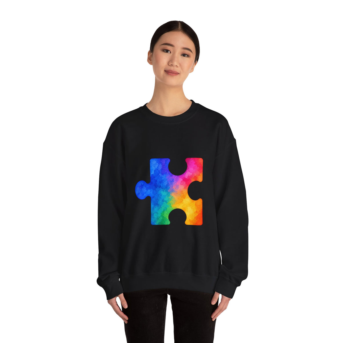 Puzzle Piece Crewneck Sweatshirt — Rainbow Autism Awareness Pullover