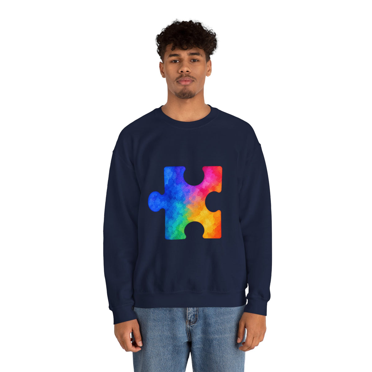 Puzzle Piece Crewneck Sweatshirt — Rainbow Autism Awareness Pullover