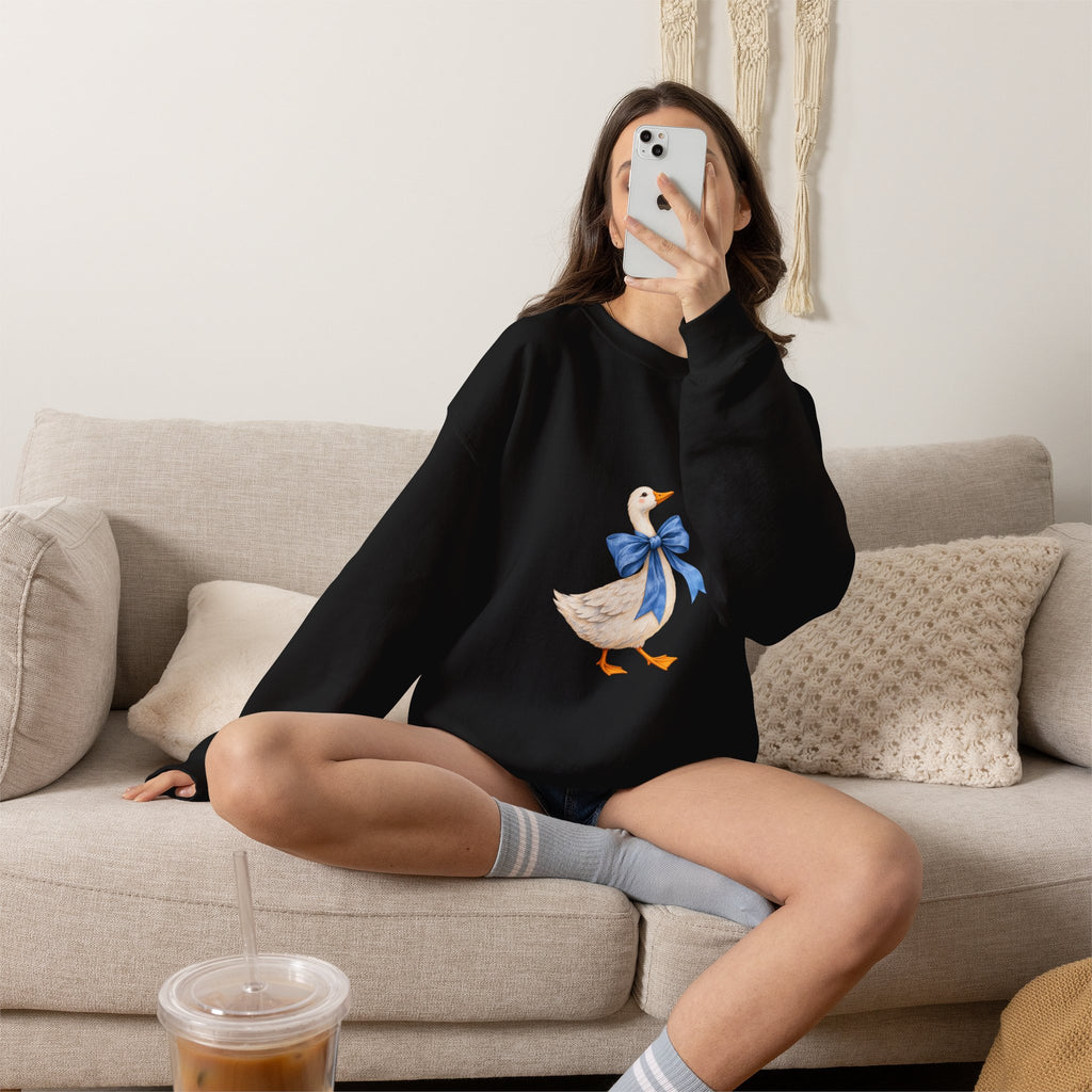 Cute Duck with blue bow Unisex Heavy Blend™ Crewneck Sweatshirt