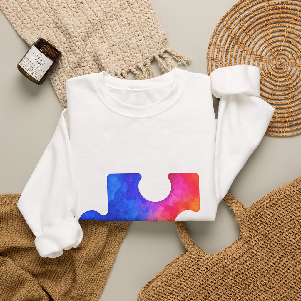 Puzzle Piece Crewneck Sweatshirt — Rainbow Autism Awareness Pullover