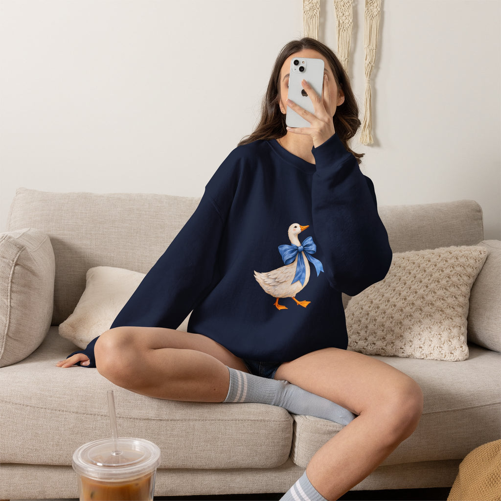 Cute Duck with blue bow Unisex Heavy Blend™ Crewneck Sweatshirt