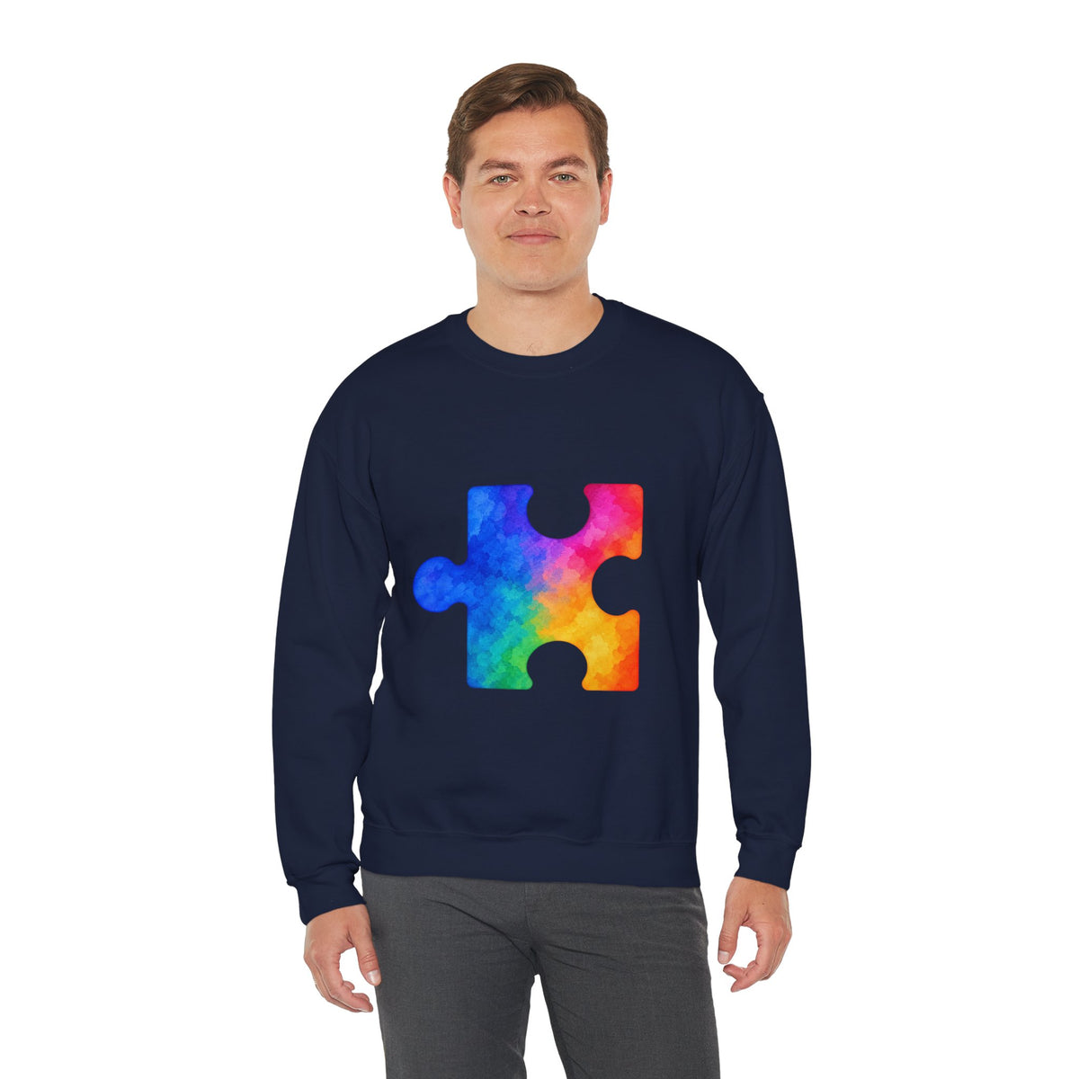 Puzzle Piece Crewneck Sweatshirt — Rainbow Autism Awareness Pullover