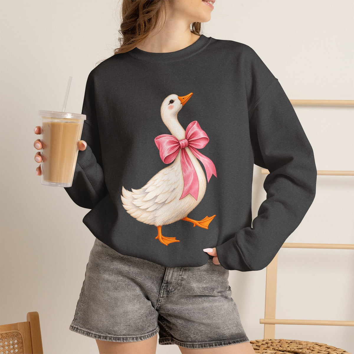 Cute Duck with Pink Bow Unisex Heavy Blend Crewneck Sweatshirt