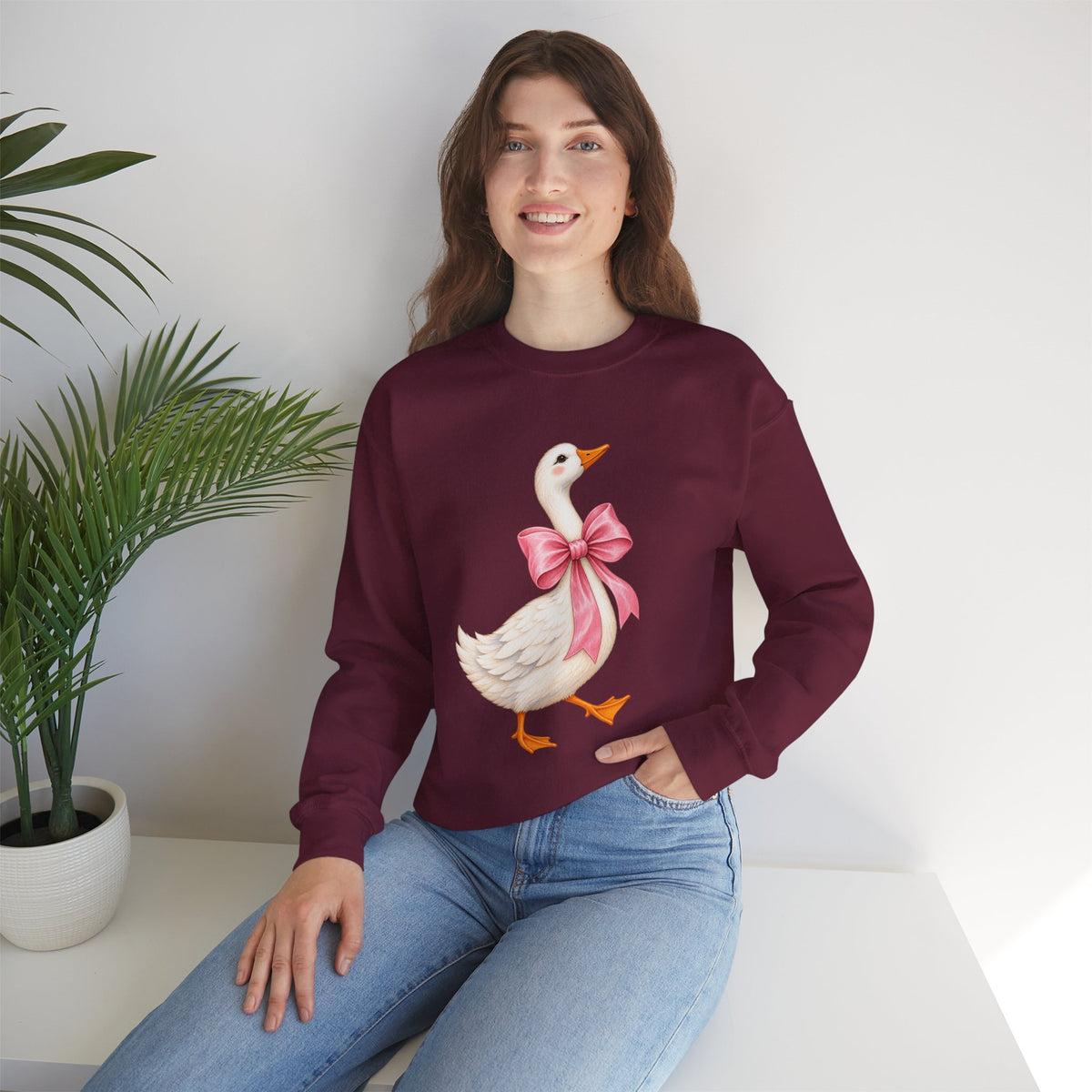 Cute Duck with Pink Bow Unisex Heavy Blend Crewneck Sweatshirt