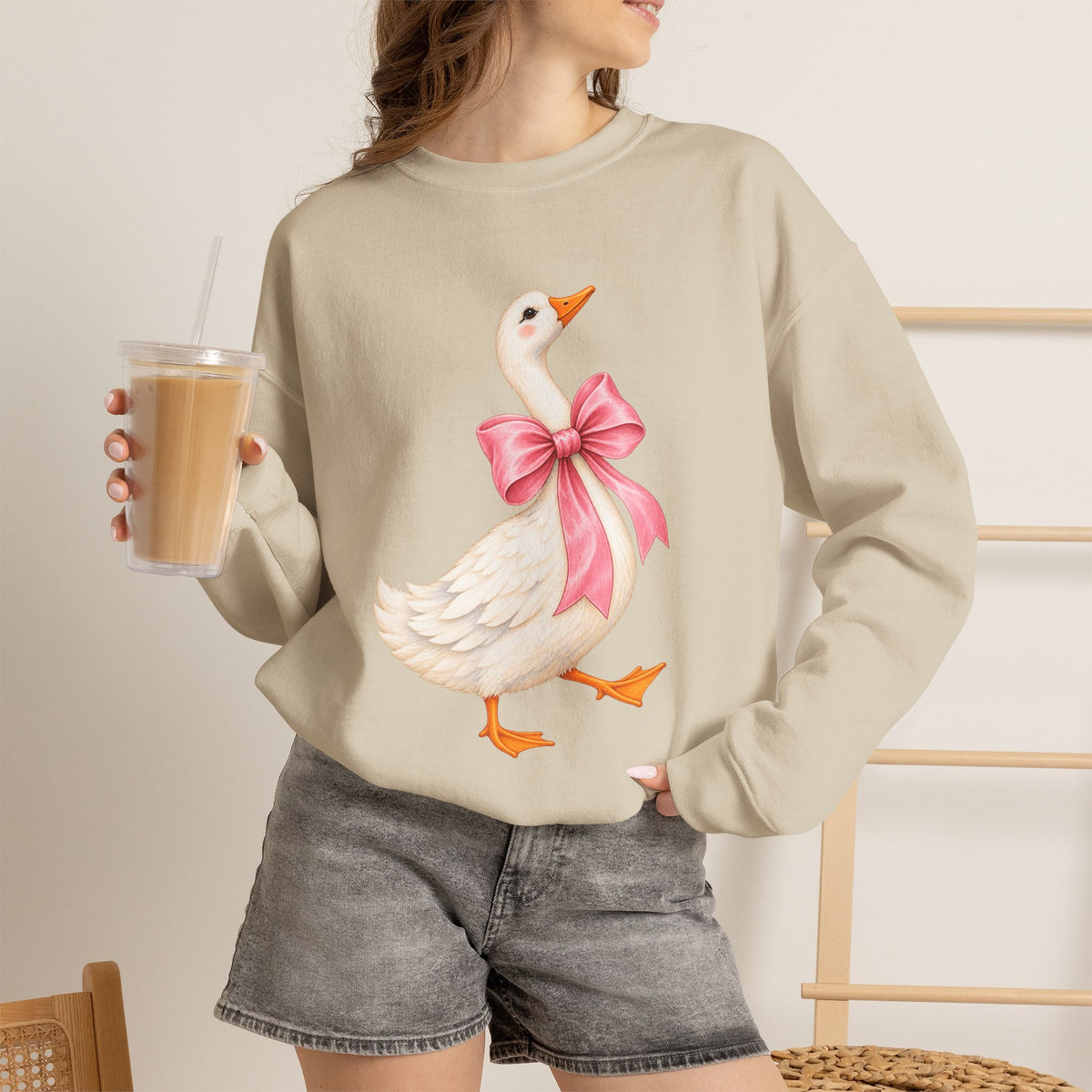 Cute Duck with Pink Bow Unisex Heavy Blend Crewneck Sweatshirt