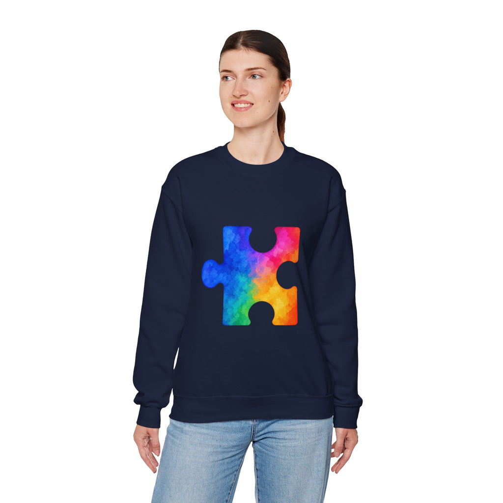 Puzzle Piece Crewneck Sweatshirt — Rainbow Autism Awareness Pullover