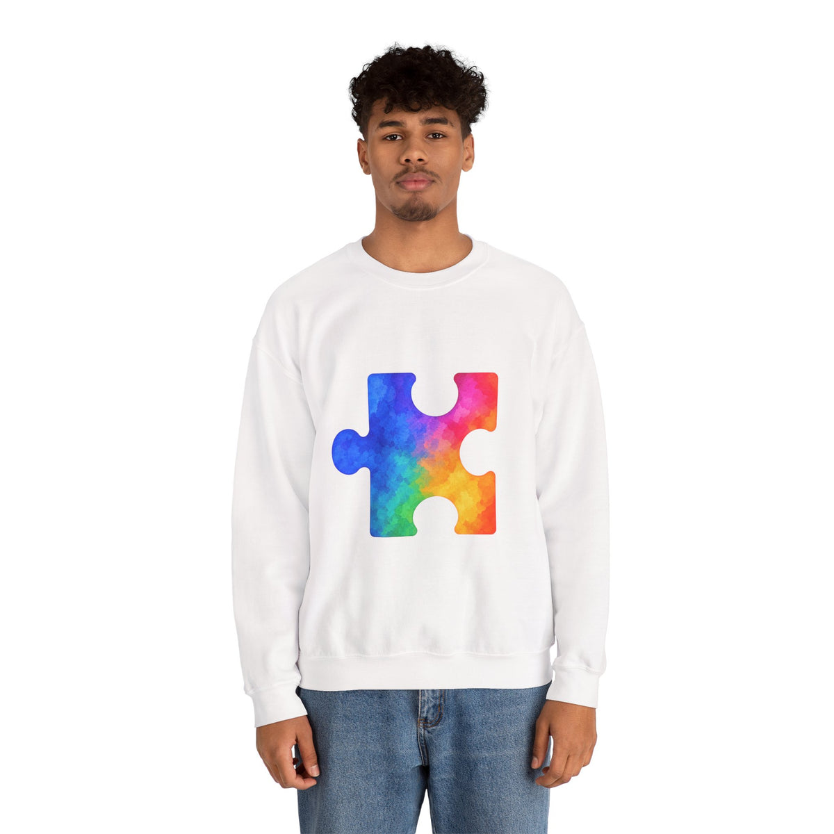 Puzzle Piece Crewneck Sweatshirt — Rainbow Autism Awareness Pullover