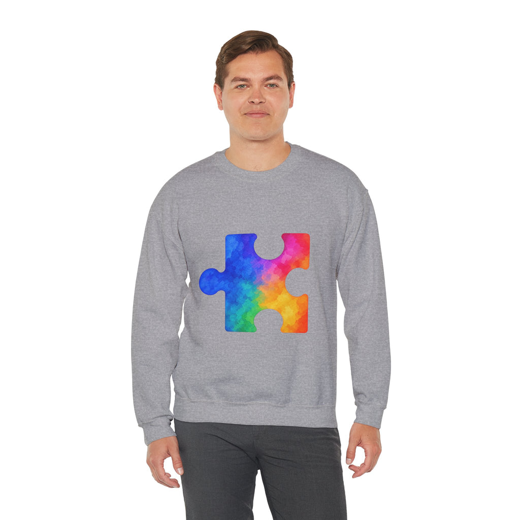 Puzzle Piece Crewneck Sweatshirt — Rainbow Autism Awareness Pullover