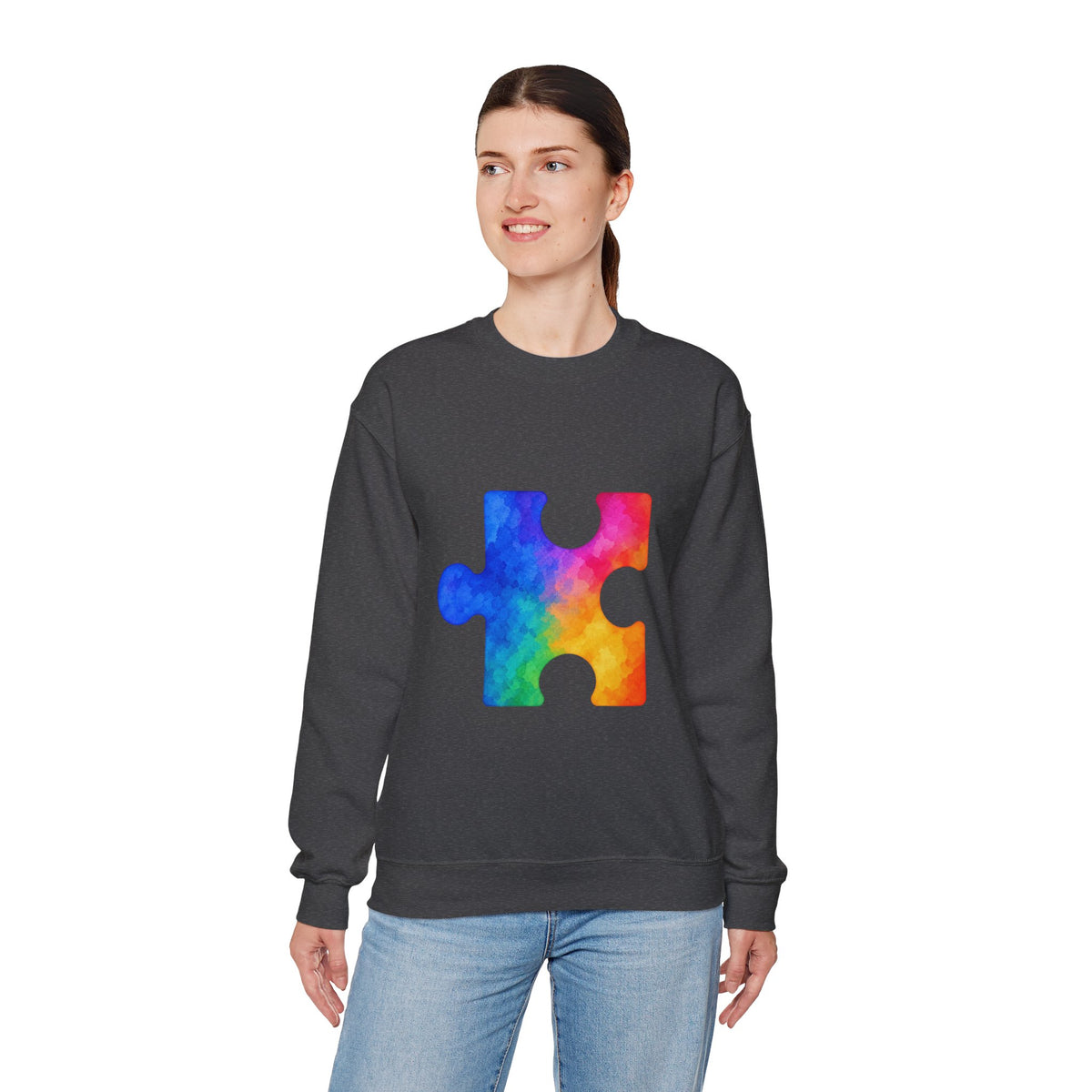 Puzzle Piece Crewneck Sweatshirt — Rainbow Autism Awareness Pullover