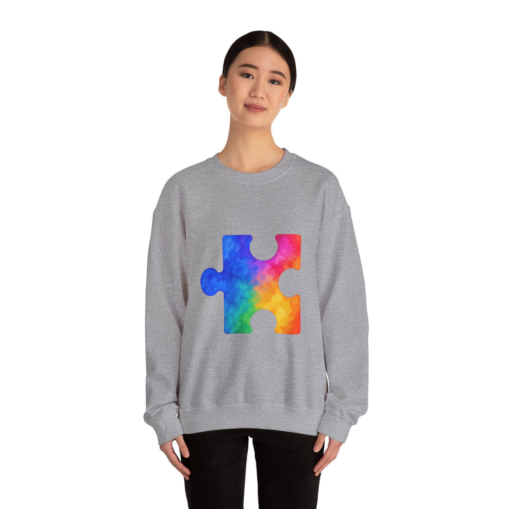 Puzzle Piece Crewneck Sweatshirt — Rainbow Autism Awareness Pullover