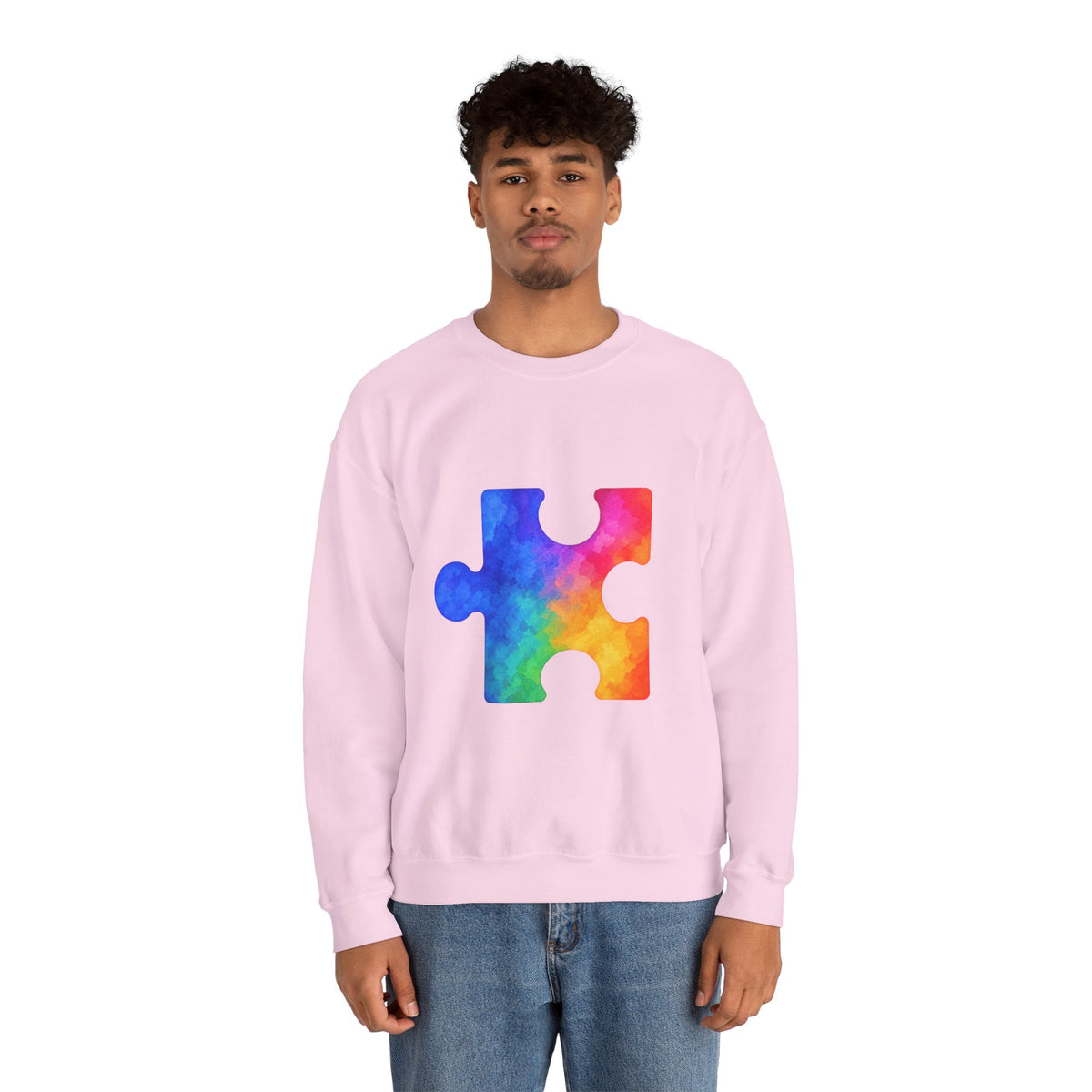 Puzzle Piece Crewneck Sweatshirt — Rainbow Autism Awareness Pullover