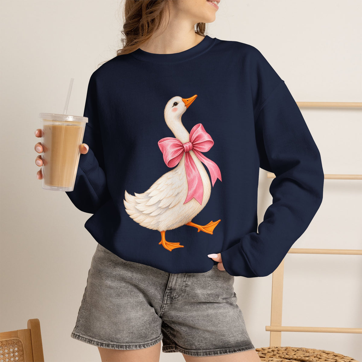 Cute Duck with Pink Bow Unisex Heavy Blend Crewneck Sweatshirt