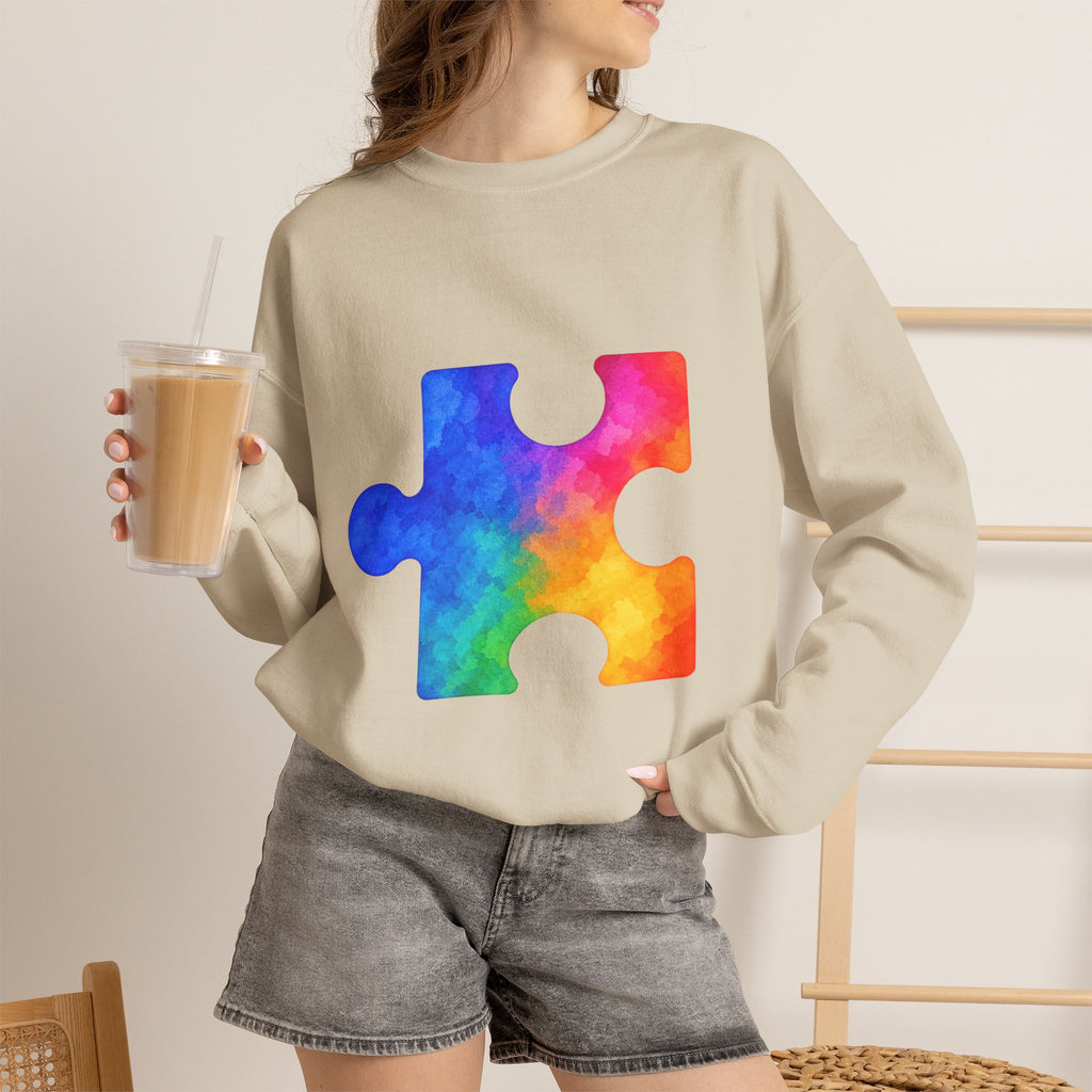 Puzzle Piece Crewneck Sweatshirt — Rainbow Autism Awareness Pullover