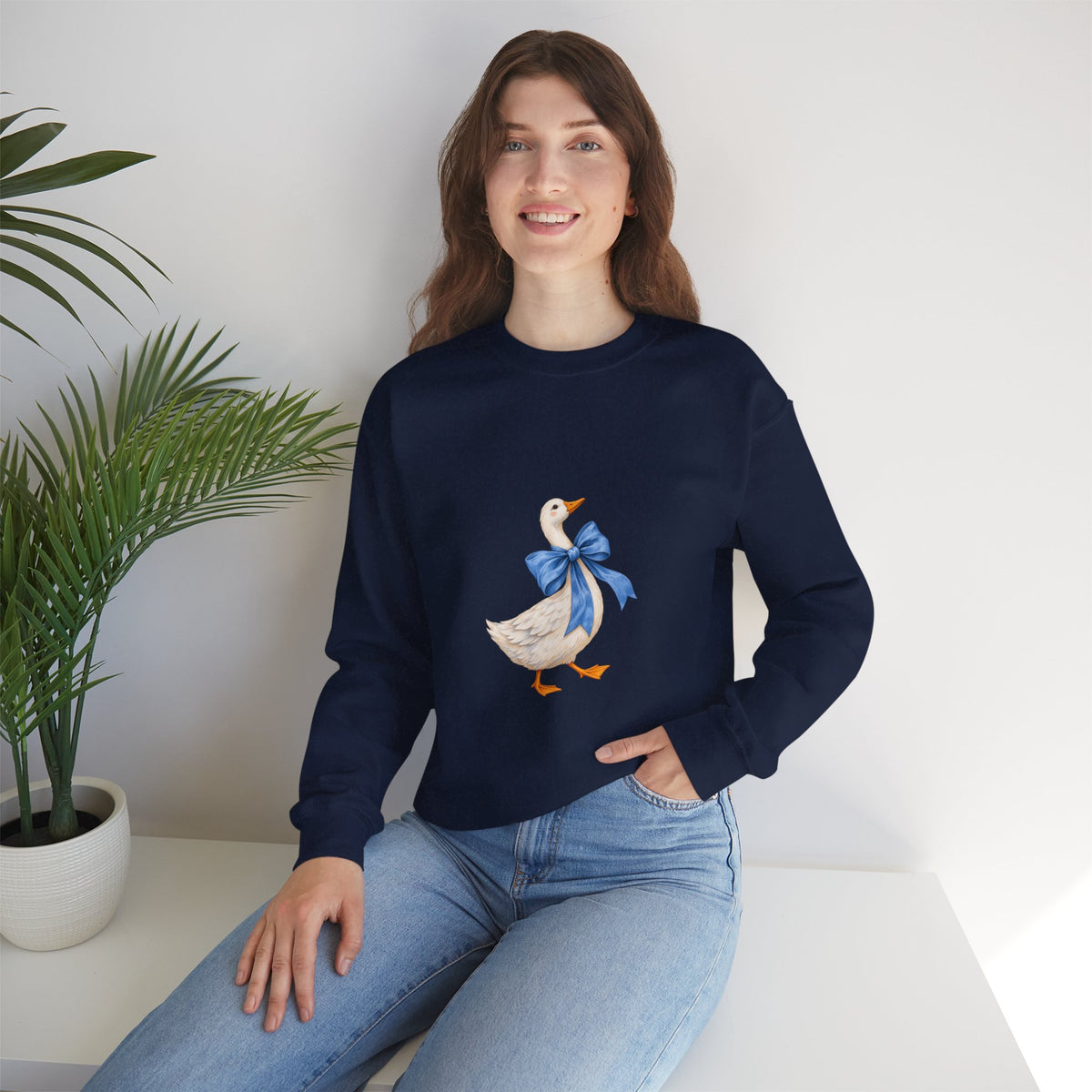 Cute Duck with blue bow Unisex Heavy Blend™ Crewneck Sweatshirt