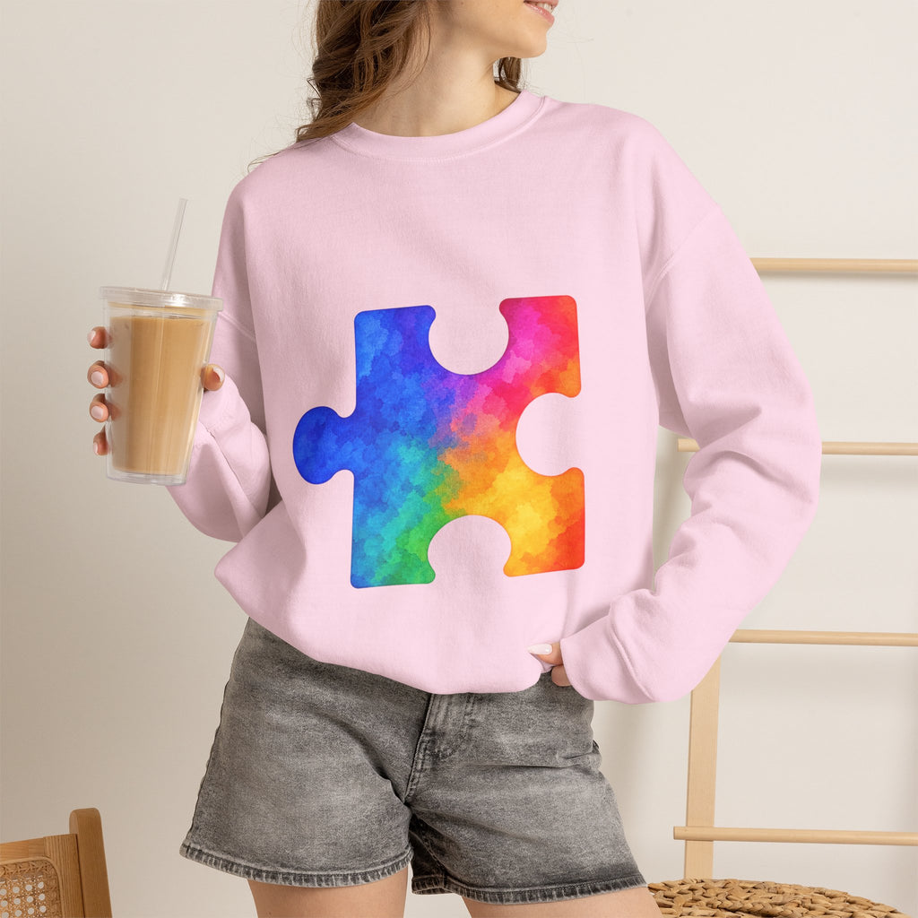 Puzzle Piece Crewneck Sweatshirt — Rainbow Autism Awareness Pullover
