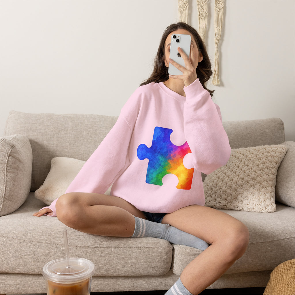 Puzzle Piece Crewneck Sweatshirt — Rainbow Autism Awareness Pullover