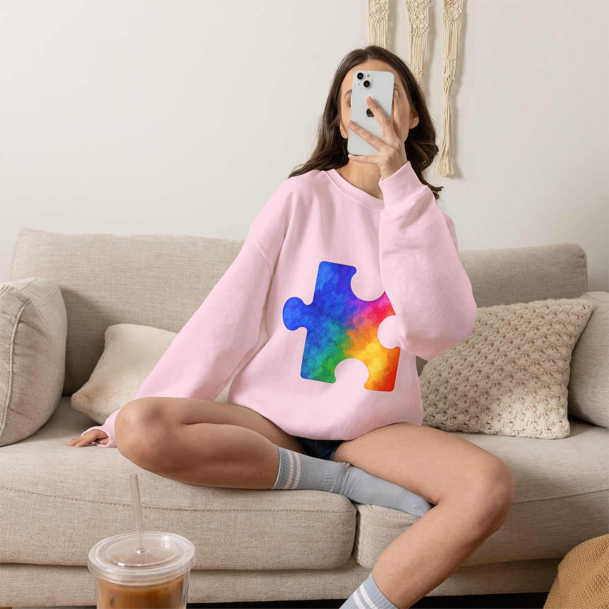 Puzzle Piece Crewneck Sweatshirt — Rainbow Autism Awareness Pullover
