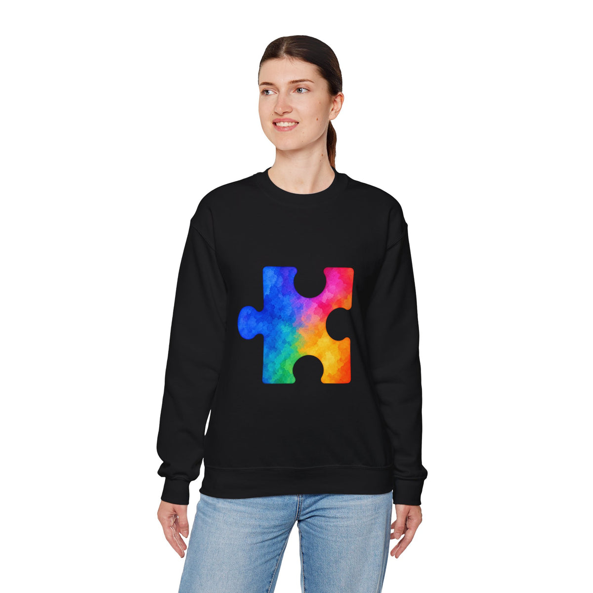 Puzzle Piece Crewneck Sweatshirt — Rainbow Autism Awareness Pullover