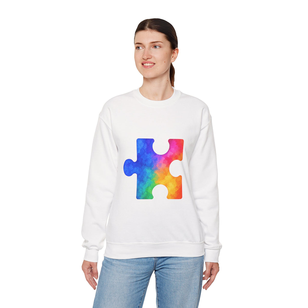Puzzle Piece Crewneck Sweatshirt — Rainbow Autism Awareness Pullover