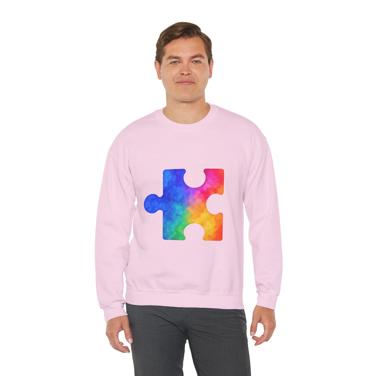 Puzzle Piece Crewneck Sweatshirt — Rainbow Autism Awareness Pullover