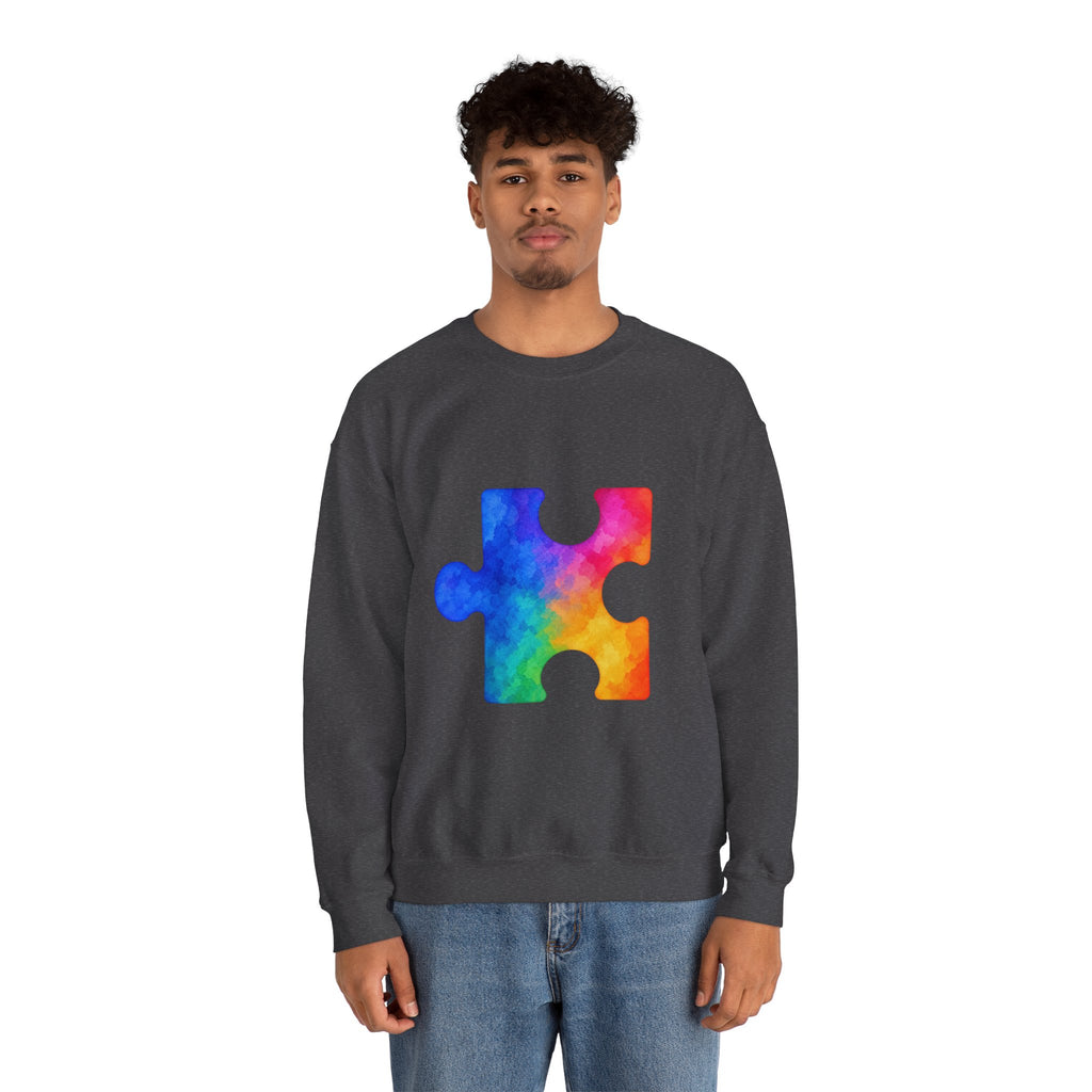 Puzzle Piece Crewneck Sweatshirt — Rainbow Autism Awareness Pullover