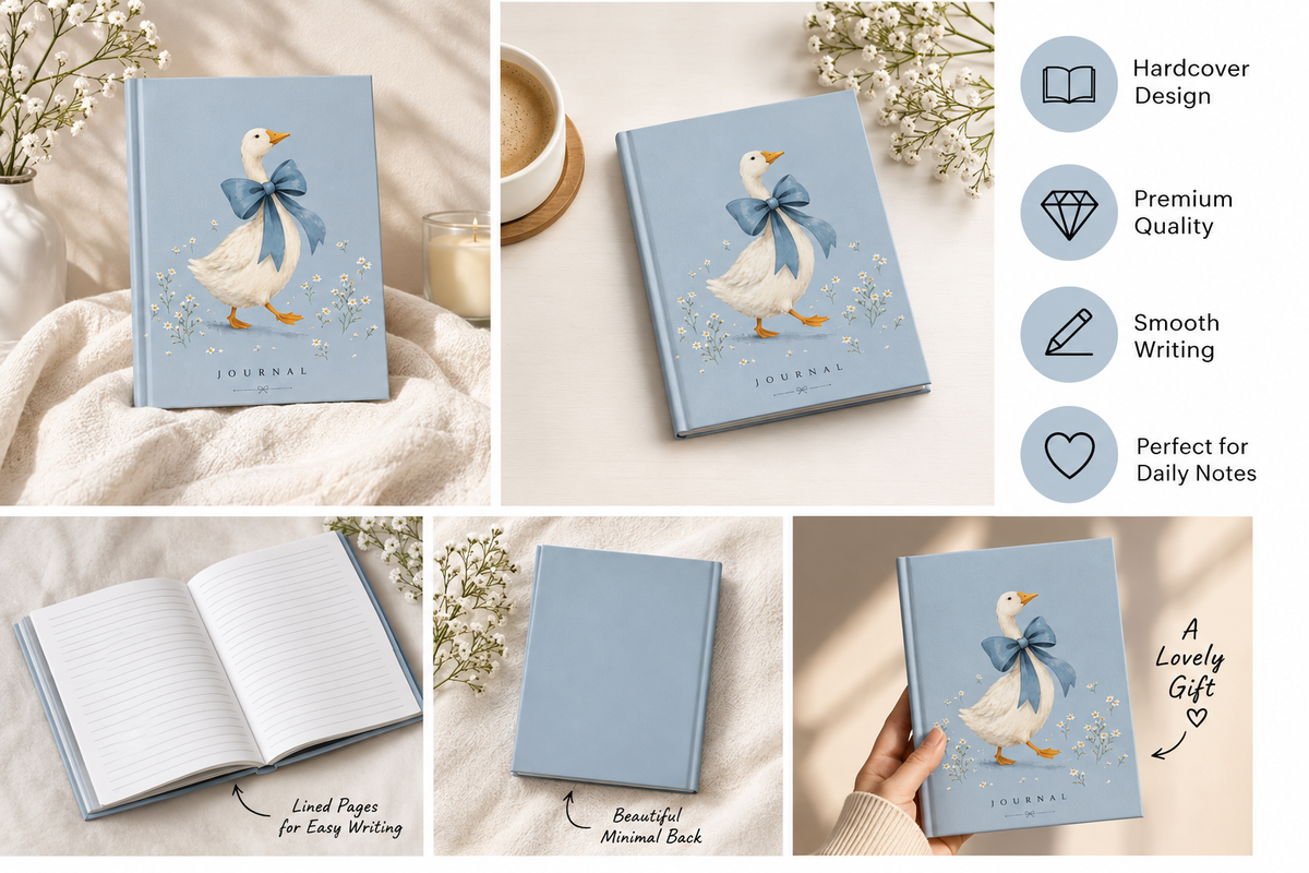 Cute Duck Hardcover Journal Matte, 150 pages, lined, 5x8