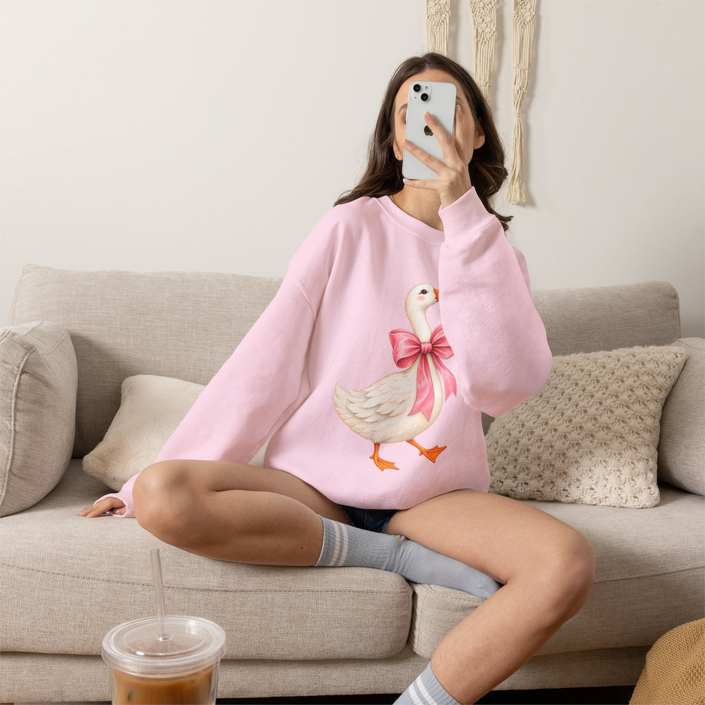 Cute Duck with Pink Bow Unisex Heavy Blend Crewneck Sweatshirt