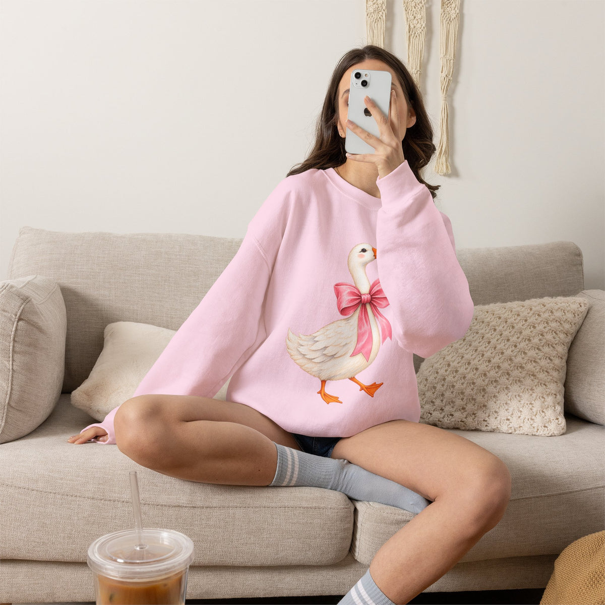 Cute Duck with Pink Bow Unisex Heavy Blend Crewneck Sweatshirt