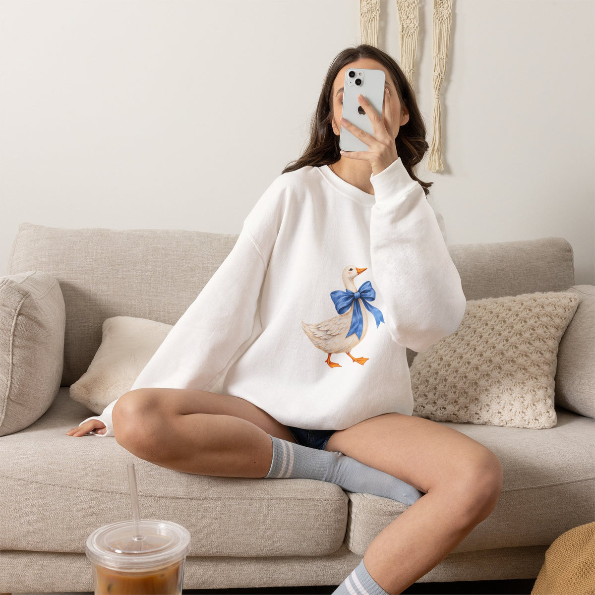 Cute Duck with blue bow Unisex Heavy Blend™ Crewneck Sweatshirt