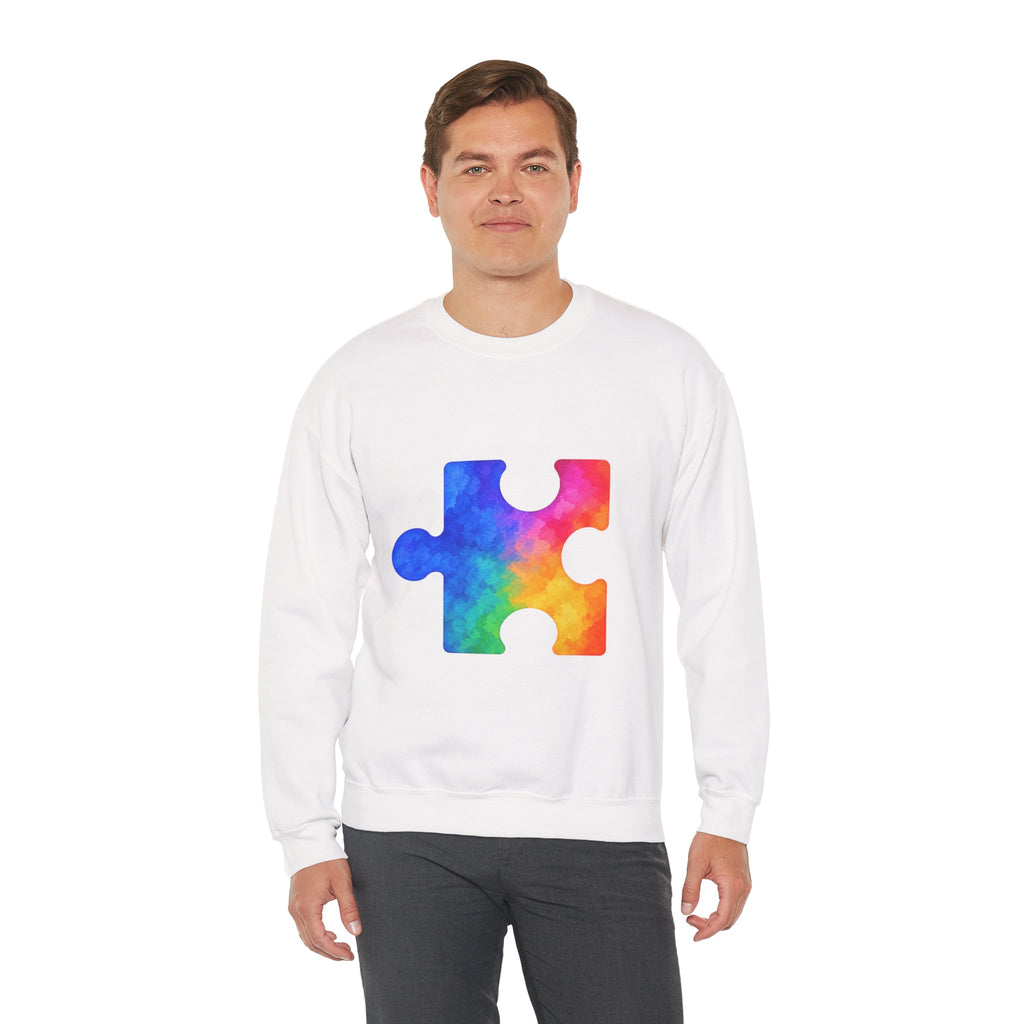 Puzzle Piece Crewneck Sweatshirt — Rainbow Autism Awareness Pullover