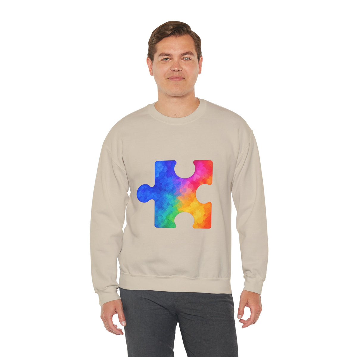 Puzzle Piece Crewneck Sweatshirt — Rainbow Autism Awareness Pullover