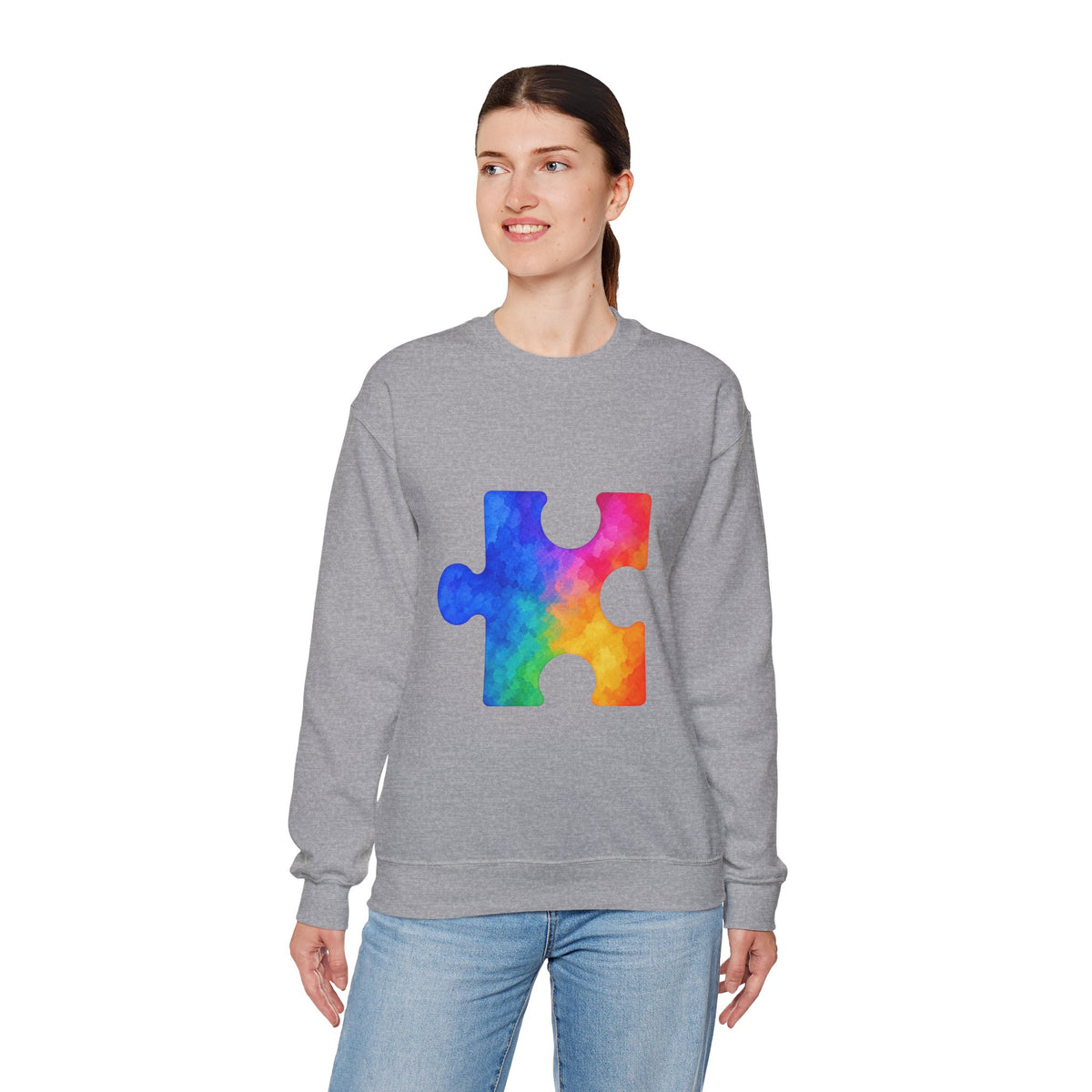 Puzzle Piece Crewneck Sweatshirt — Rainbow Autism Awareness Pullover