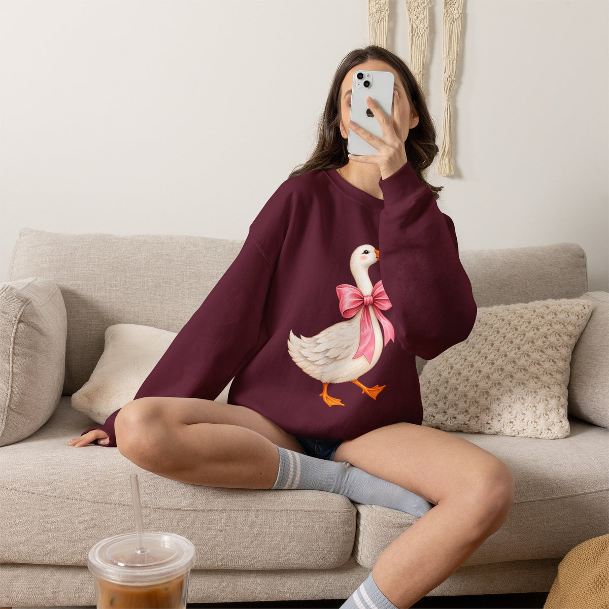 Cute Duck with Pink Bow Unisex Heavy Blend Crewneck Sweatshirt
